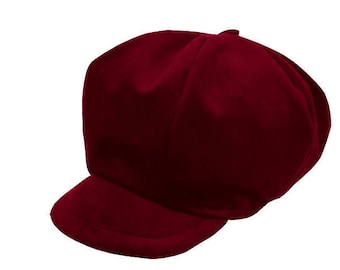 Casquette Style Gavroche en Velours ras Rouge Bordeaux