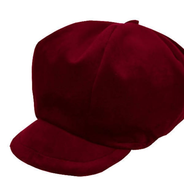 Casquette Style Gavroche en Velours ras Rouge Bordeaux