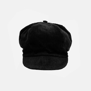 Schwarze Cord-Schiebermütze – Unisex – Hergestellt in Frankreich – Handgefertigt
