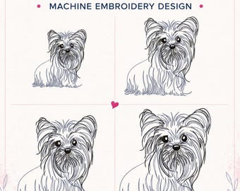 Yorkshire Terrier Embroidery Design | Yorkie Machine Embroidery | Sketch Set