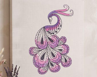 Peacock Embroidery Design | Line Art Bird | Animal Machine Embroidery