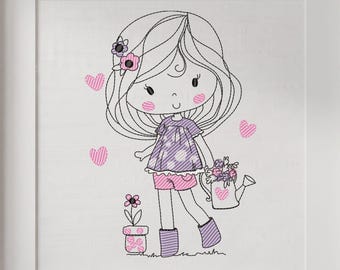 Girl Embroidery Design | Cartoon Sketch | Kids Machine Embroidery