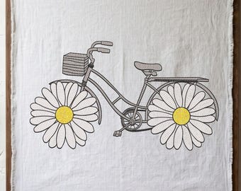 Bicycle Embroidery Design | Daisy Sketch | Machine Embroidery File