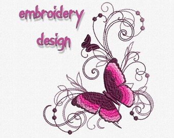 Butterfly Corner Embroidery Design | 5x7 Hoop | Elegant Swirls & Flowers | Digital File