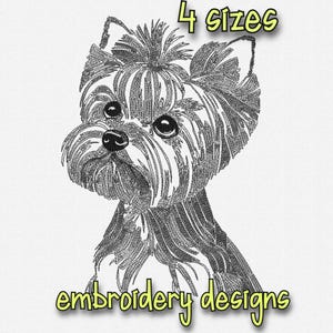Yorkshire Terrier Puppy Embroidery | Digital Dog Portrait Stitch | Monochrome Sketch Style | 4 Sizes