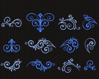 Elegant Swirl Embroidery Design Set | Ornamental Flourish Patterns | 12 Decorative Motifs | Digital File