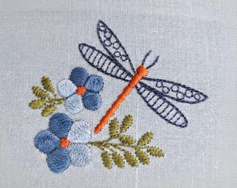 Dragonfly Embroidery Design | Small Flowers | Mini Machine Embroidery