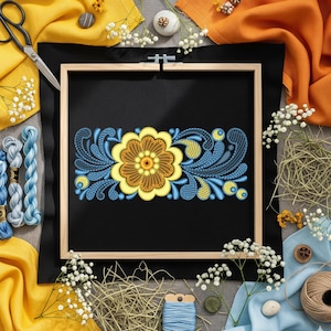 Floral Folk Embroidery Design | Autumn Textile Border | Digital Download