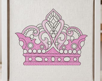 Princess Tiara Machine Embroidery Design | Pink Crown | Digital File