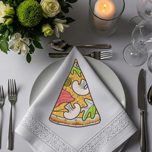 Bordado de rebanada de pizza con champiñones / Motivo de comida sabrosa / 2 tamaños / Archivo de máquina / Descarga instantánea