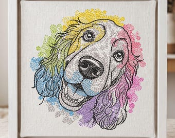 Spaniel Embroidery Design | Dog Portrait | Pet Machine Embroidery