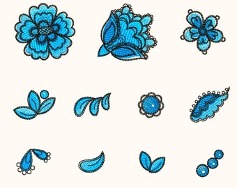 Floral Motif Embroidery Design Set | 4x4 Hoop Files | 11 Decorative Elements Digital Download