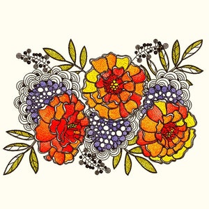 Flowers Marigold Embroidery Design Floral Machine Embroidery File Digital Files