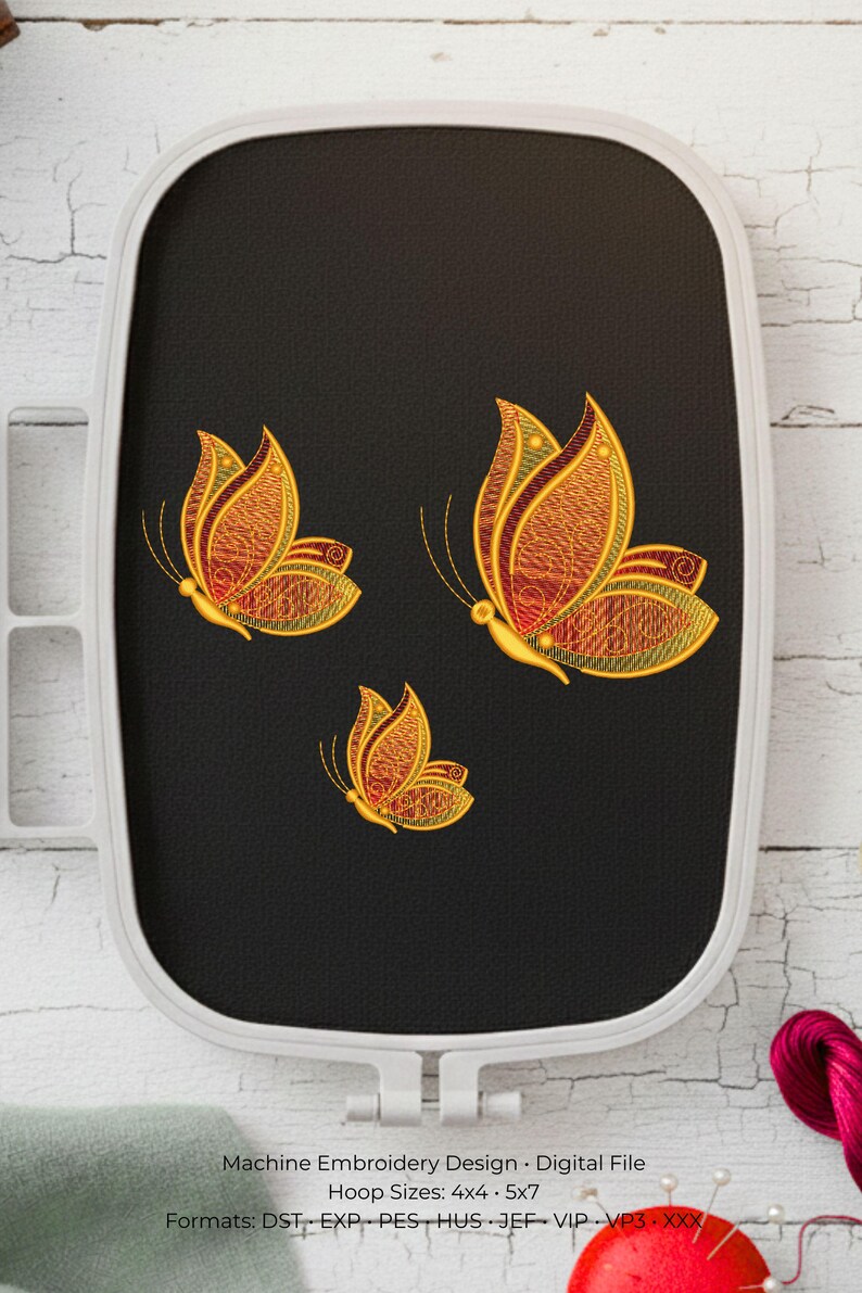 Digital Embroidery Design Butterfly Set | 3 Motifs Machine File | 4x4 Hoop Boho Chic Pattern image 12