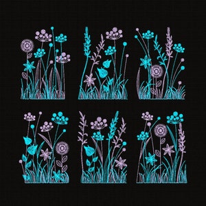 Wildflower Meadow Machine Embroidery Design Set | Floral Garden Digital File | Botanical Border Embroidery