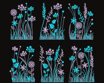 Wildflower Meadow Machine Embroidery Design Set | Floral Garden Digital File | Botanical Border Embroidery