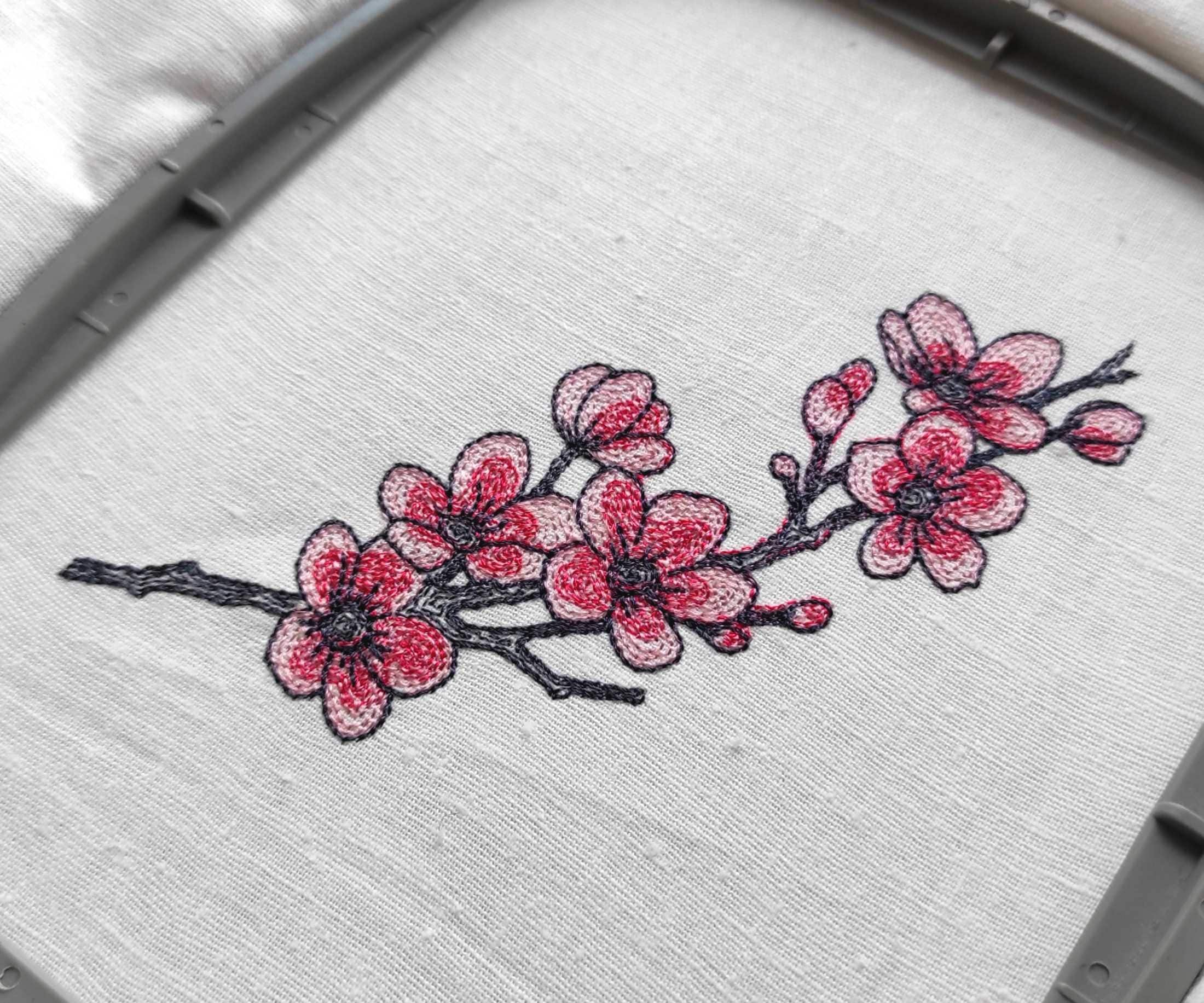 Cherry Blossom Embroidery Design | Delicate Sakura Branch for Gifts ...
