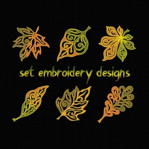 Machine Embroidery Leaf Set | 6 Unique Designs | Digital Files | pes dst exp vp3