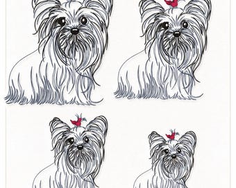 Yorkshire Terrier Machine Embroidery Design | Sketch Yorkie | Dog Lover Gift