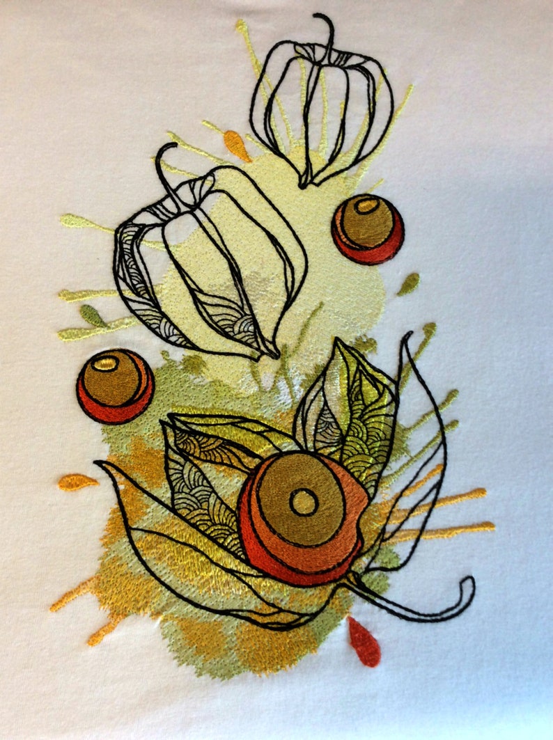 Floral Physalis machine design INSTANT DOWNLOAD Embroidery Design Watercolor Physalis 8x13 in Flower embroidery designs Physalis
