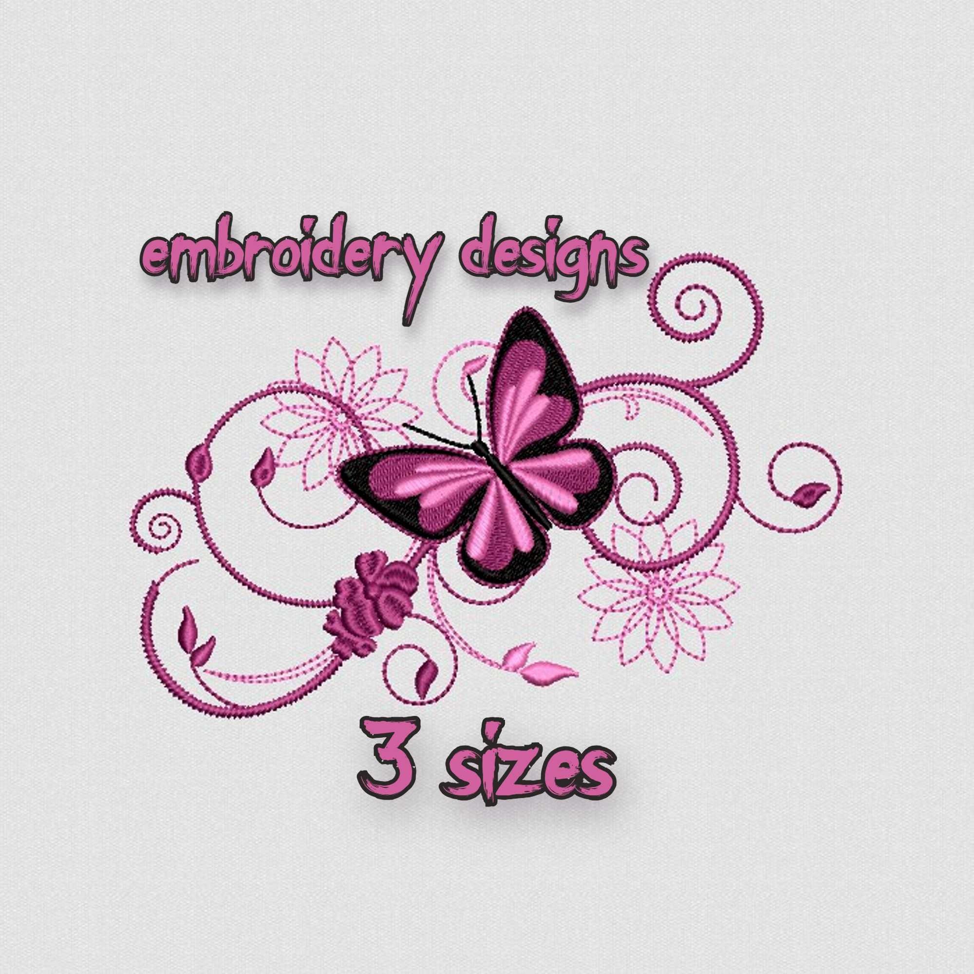 Butterfly Machine Embroidery Design Set | Swirl Floral Motif | Digital ...