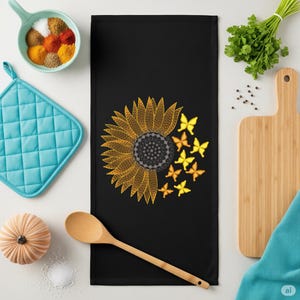Rustic Sunflower Embroidery Design with Butterflies | Yellow Orange Floral Pattern | Autumn Machine Embroidery Files