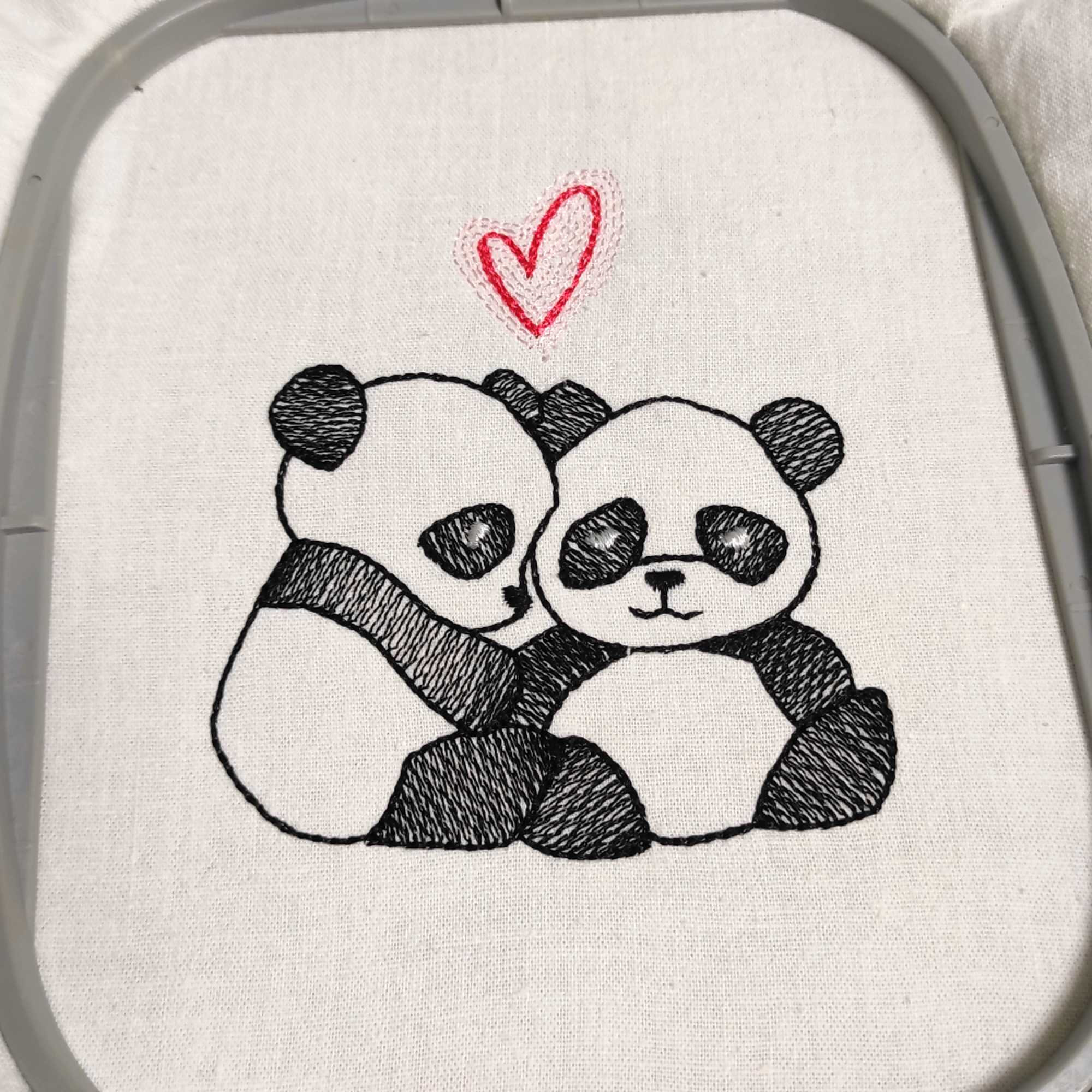 Panda Hug Embroidery Design | Heart Accent Stitch | 6 Sizes | Hoop