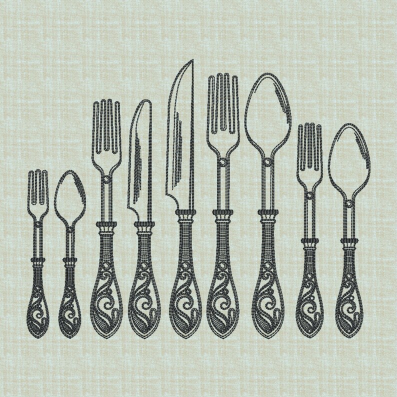 Machine Embroidery Designs Cutlery Vintage Set 5x7 in 9 items Etsy