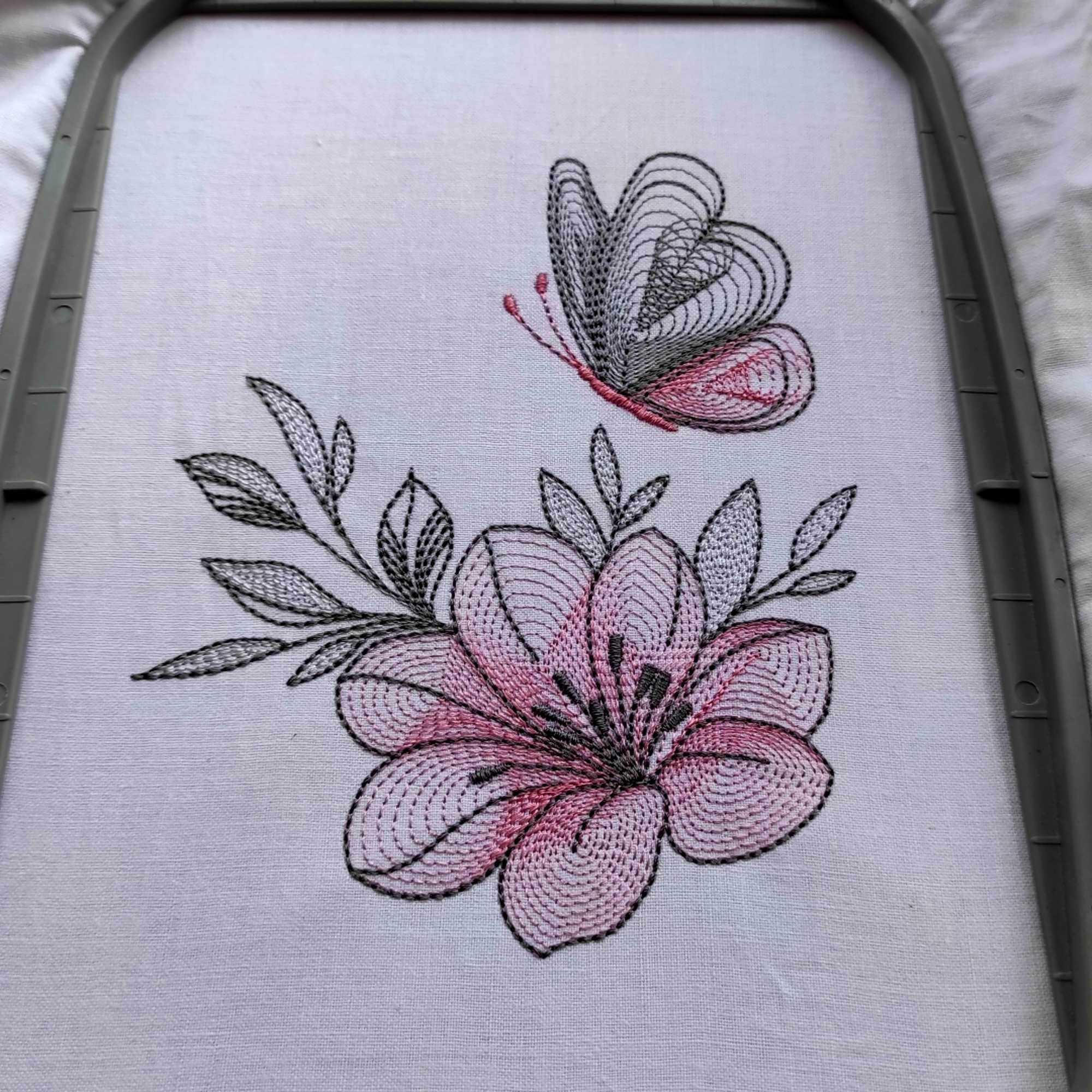 Butterfly Flower Outline Embroidery Design | 6x10 Hoop Digital File ...