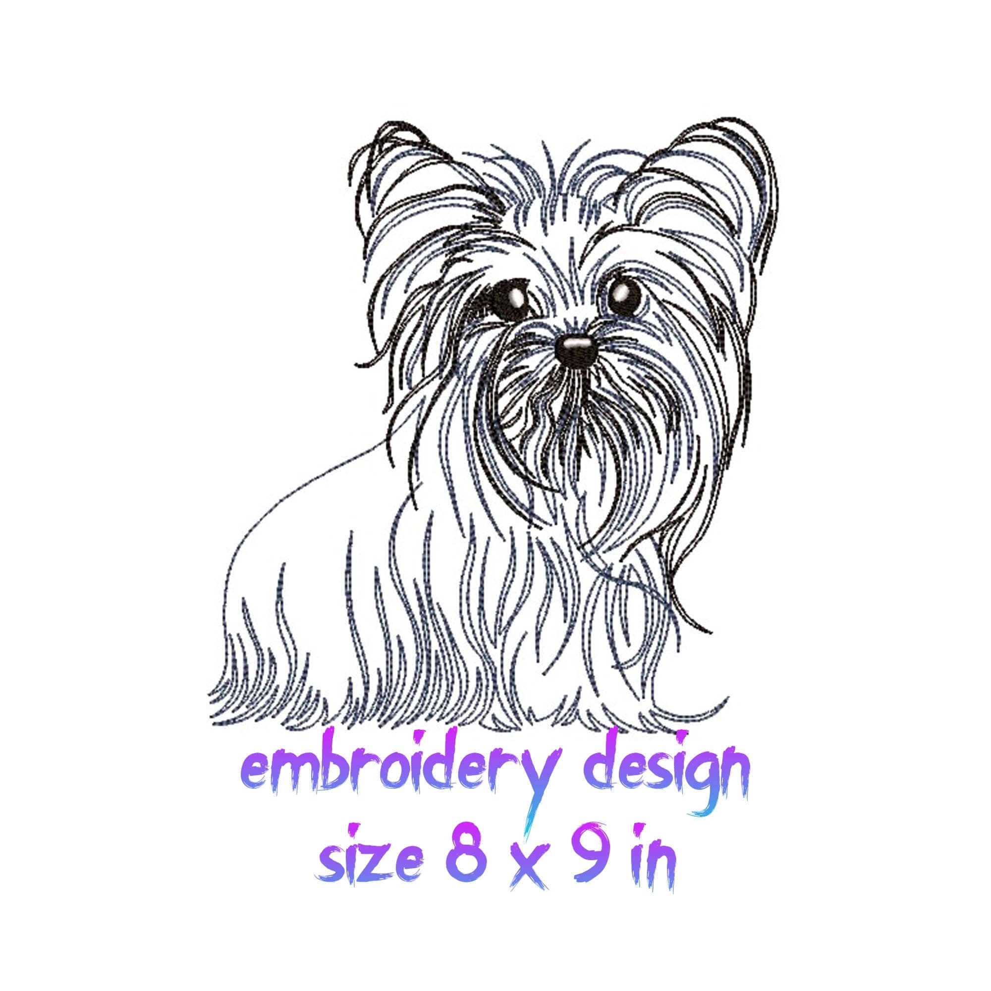 Yorkie Embroidery Design Yorkie with Bow Line Art 6 Sizes Pet