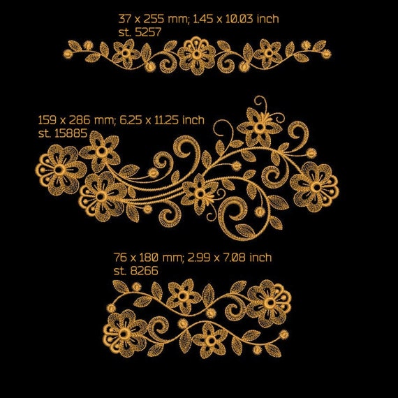 Floral Ornament Embroidery Design | 7x12 Hoop | Swirl Motif Set | Instant Digital File