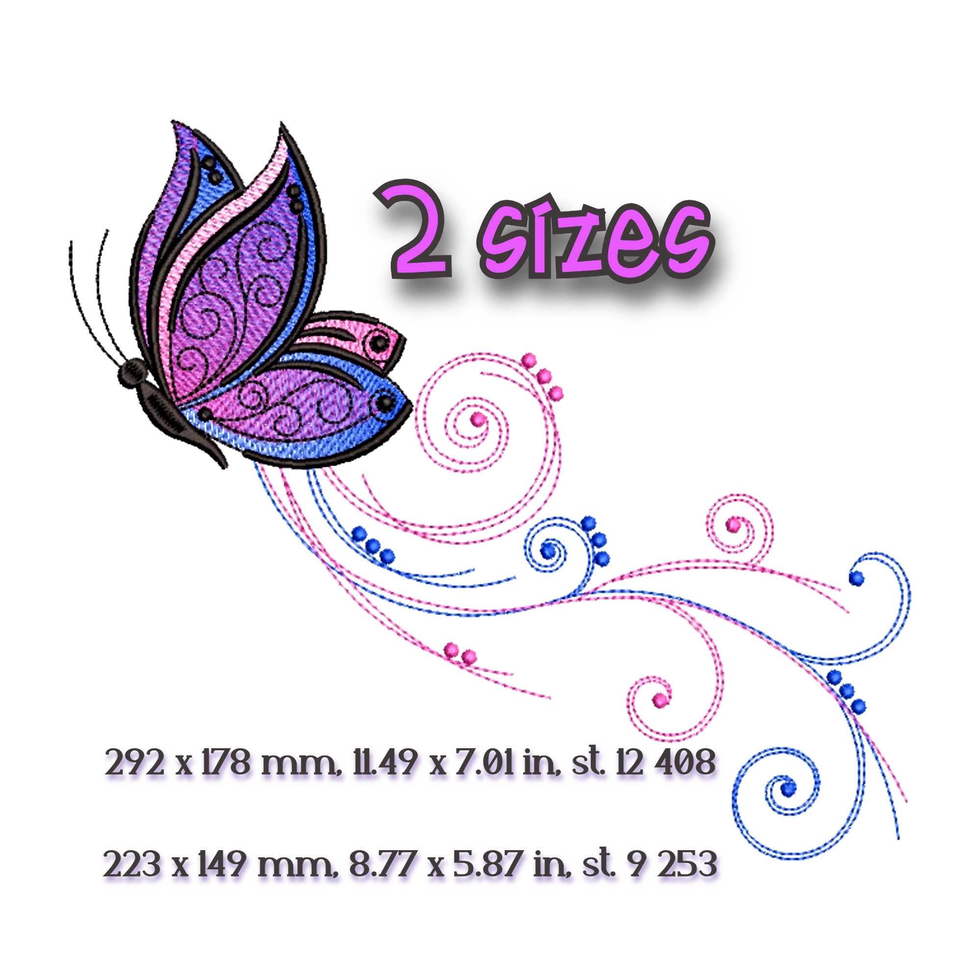 Butterfly Swirl Embroidery Design | 6x10 Hoop Digital File | Elegant ...