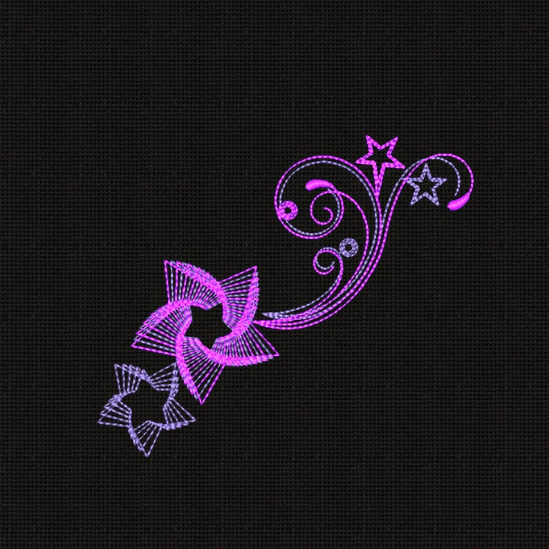 Machine Embroidery Design Swirls Stars 3x7 in INSTANT DOWNLOAD Etsy
