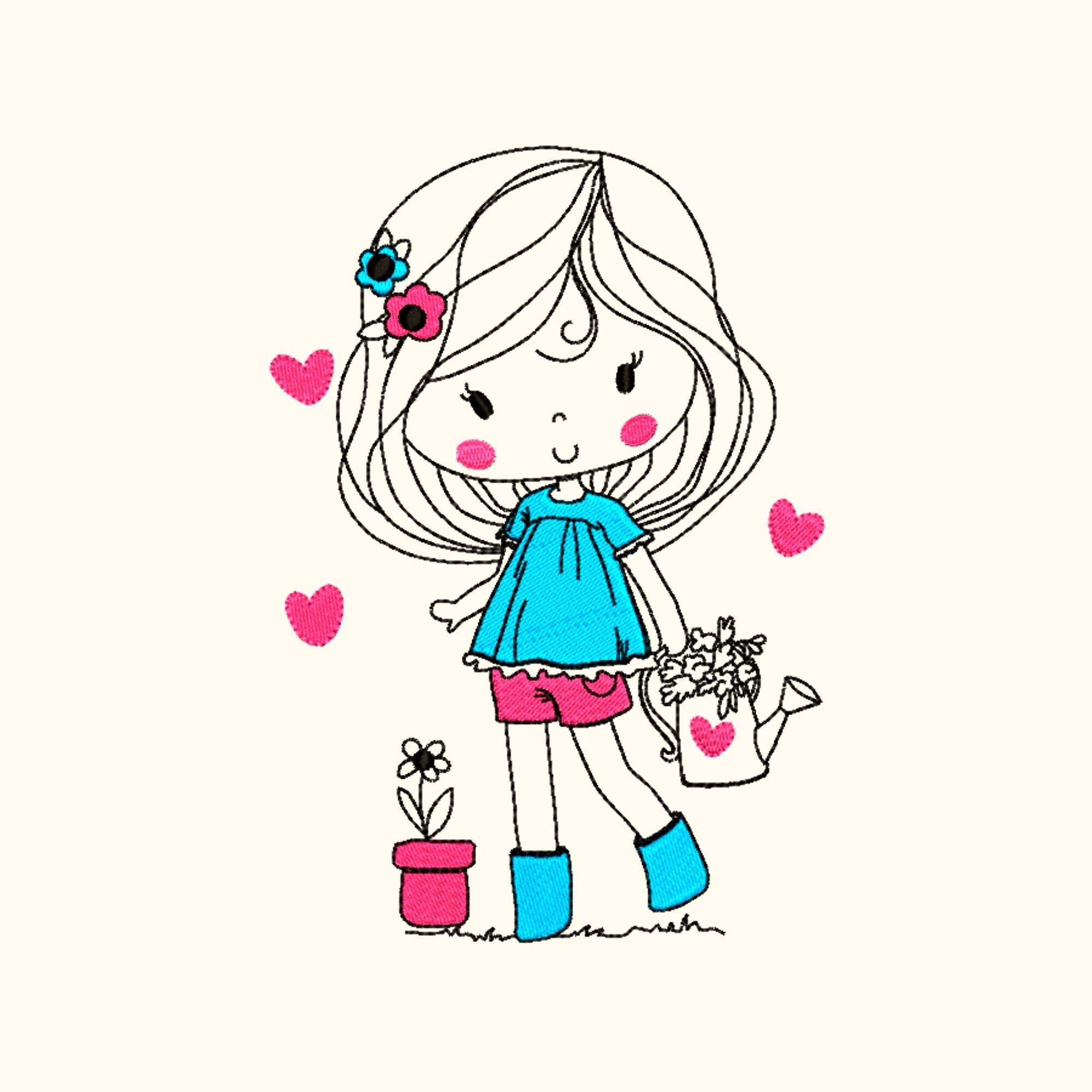 Machine embroidery designs little girl set 3 items 3x4 in 4x5  etsy