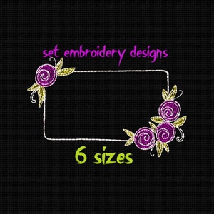 Roses Frame Embroidery Design: Floral Machine Embroidery Pattern (6 Sizes)