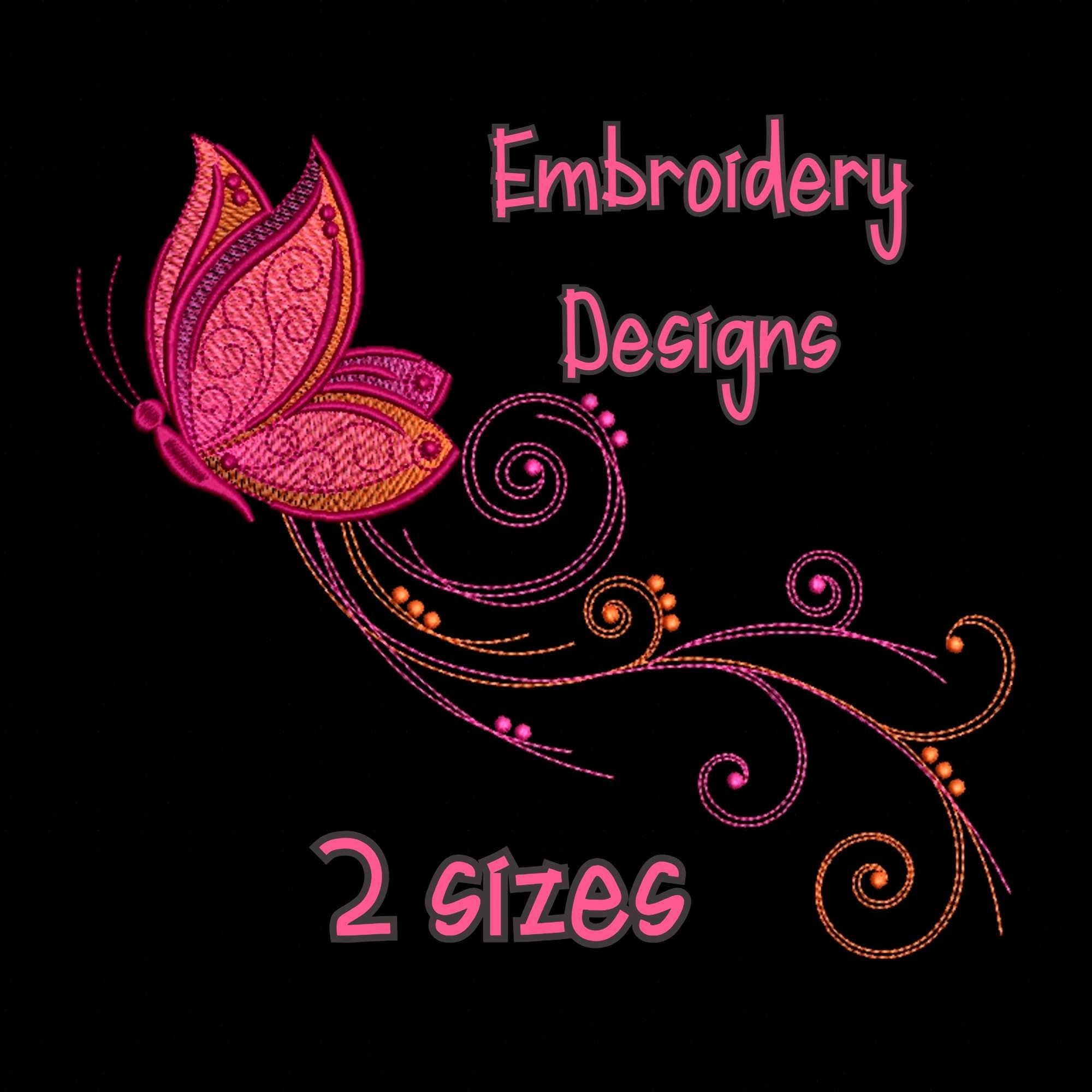 Butterfly Swirl Embroidery Design | 6x10 Hoop Digital File | Elegant ...
