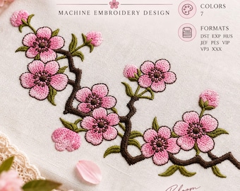 Sakura Branch Machine Embroidery Design | Japanese Cherry Blossom | Digital File
