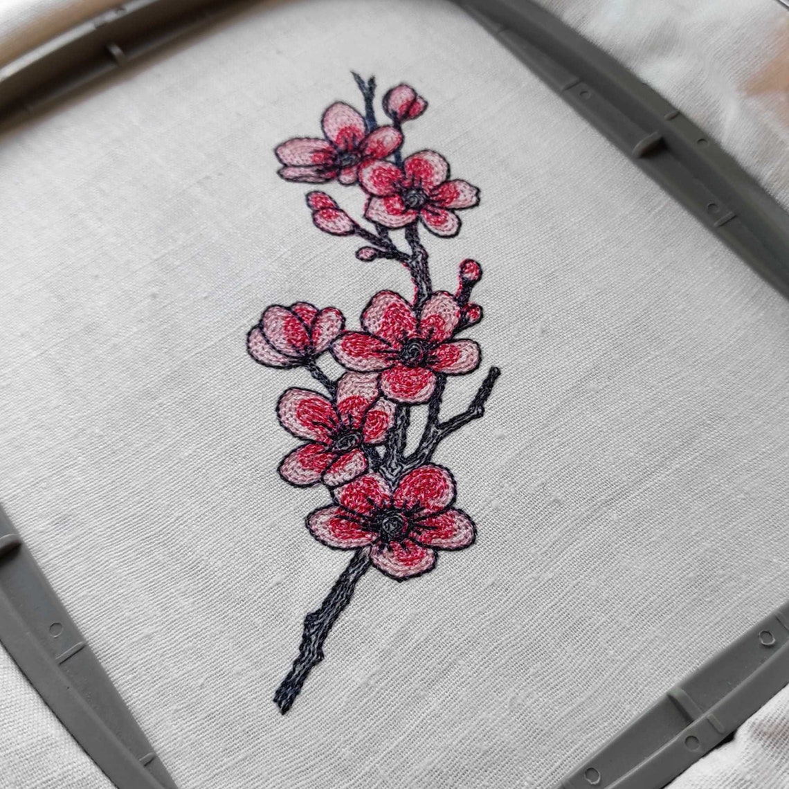 Cherry Blossom Embroidery Design | Delicate Sakura Branch for Gifts ...