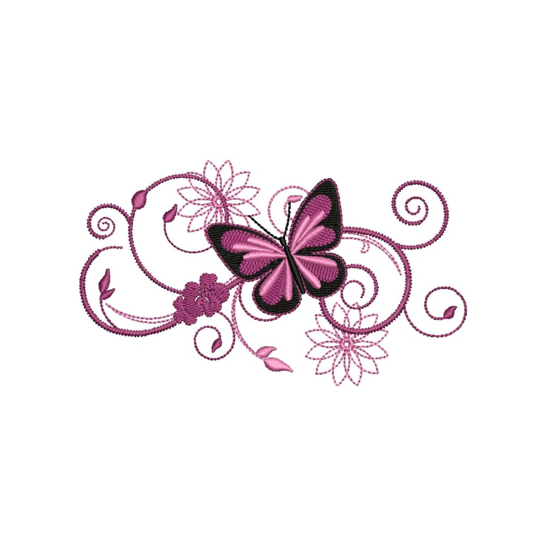 Butterfly Floral Swirl Embroidery Design | 5x7 Hoop Digital File ...