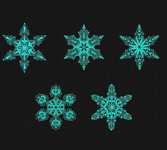 Snowflake Embroidery Design Set | 5 Decorative Stitch Motifs | 4x4 Hoop Digital File Bundle