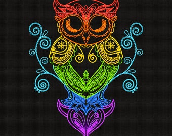 Owl Machine Embroidery Design | Ornamental Line Art File | Boho Decorative Digital Download