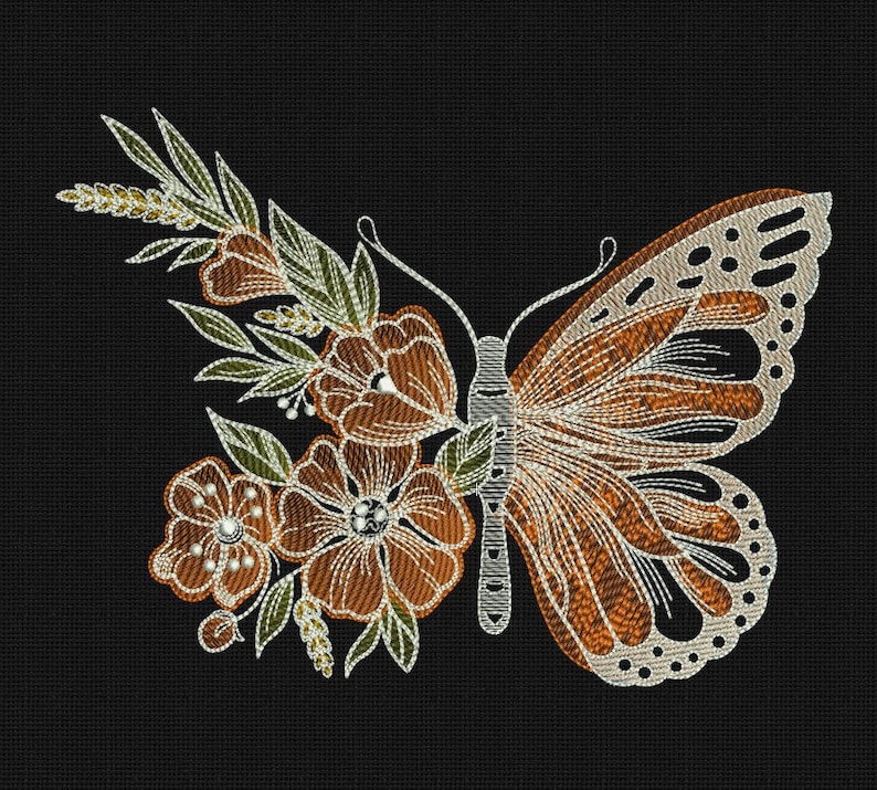 Butterfly Embroidery Design Flowers