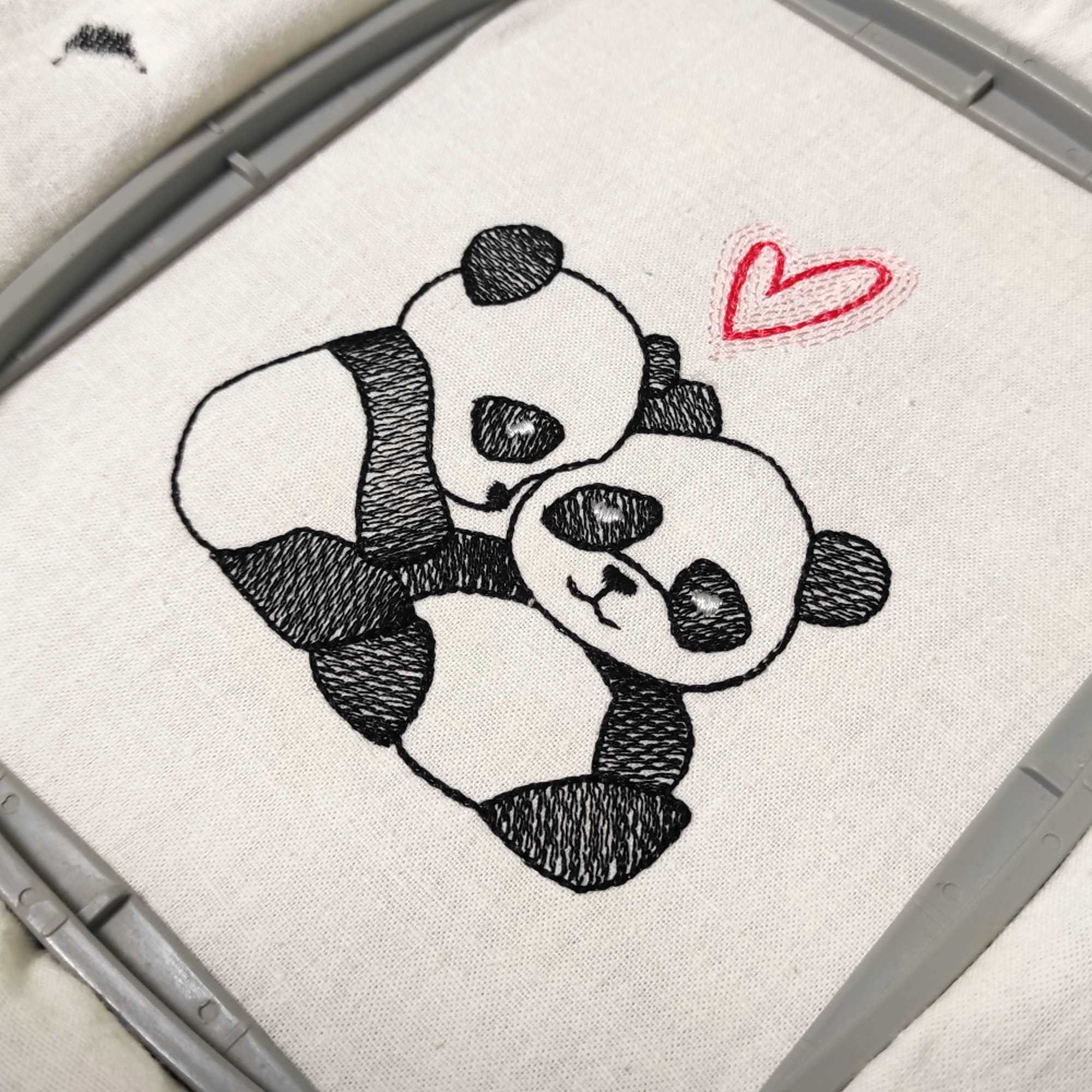 Panda Hug Embroidery Design | Heart Accent Stitch | 6 Sizes | Hoop