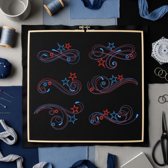 Machine Embroidery Swirl Set | 6 Star Flourish Designs for 4x4 Hoop | Instant Download Files
