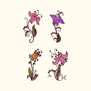 Lily Embroidery Designs Flowers Embroidery Design Swirls Machine Embroidery File