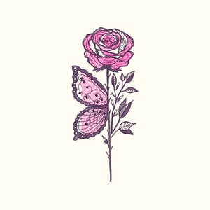Rose Butterfly Embroidery Design: Floral Machine Pattern (Digital File)