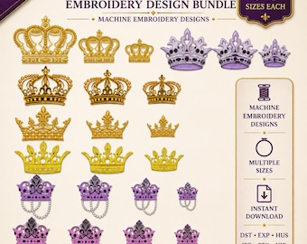 Crown Bundle Embroidery Design | Monogram Queen Royal | Machine Embroidery Digital File