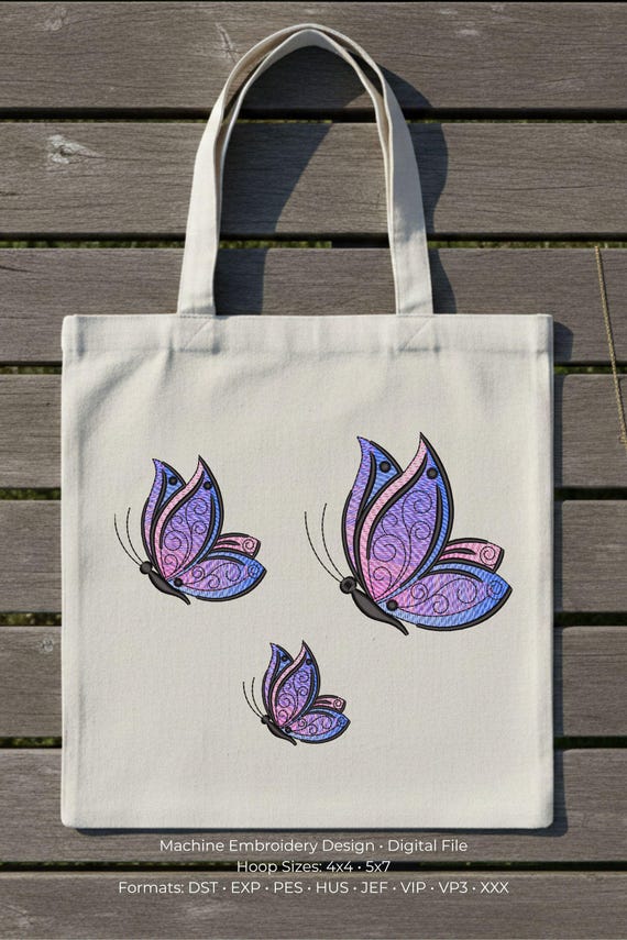 Digital Embroidery Design Butterfly Set | 3 Motifs Machine File | 4x4 Hoop Boho Chic Pattern