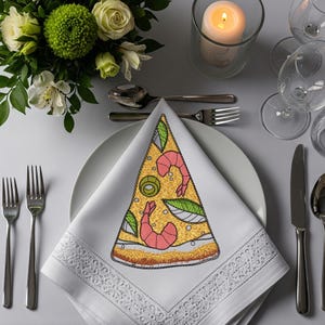 Bordado de rebanada de pizza de camarones / Diseño de motivo gastronómico / 2 tamaños / Archivo de máquina / Descarga instantánea