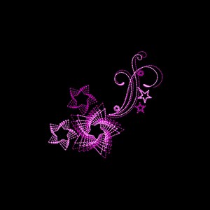 May include: A pink floral design with five-pointed stars, created with small dots of light.